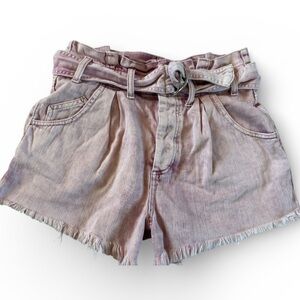 We The Free Pink Denim Cutoff Shorts XS High Rise Frayed Hem Buttoned and Belted